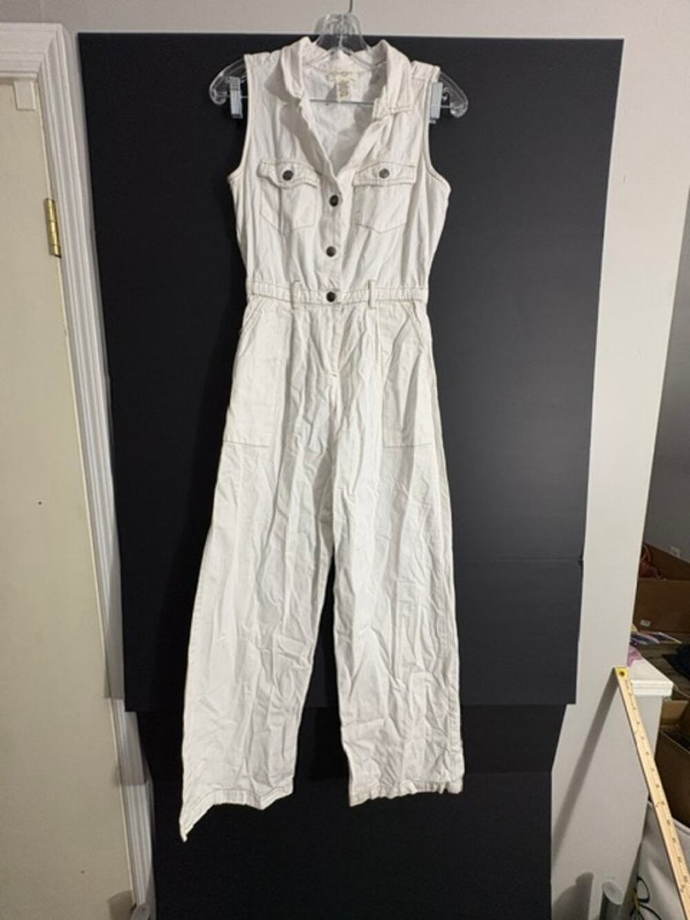 Jessica Simpson White Cotton Denim Utility Jumpsuit Size M